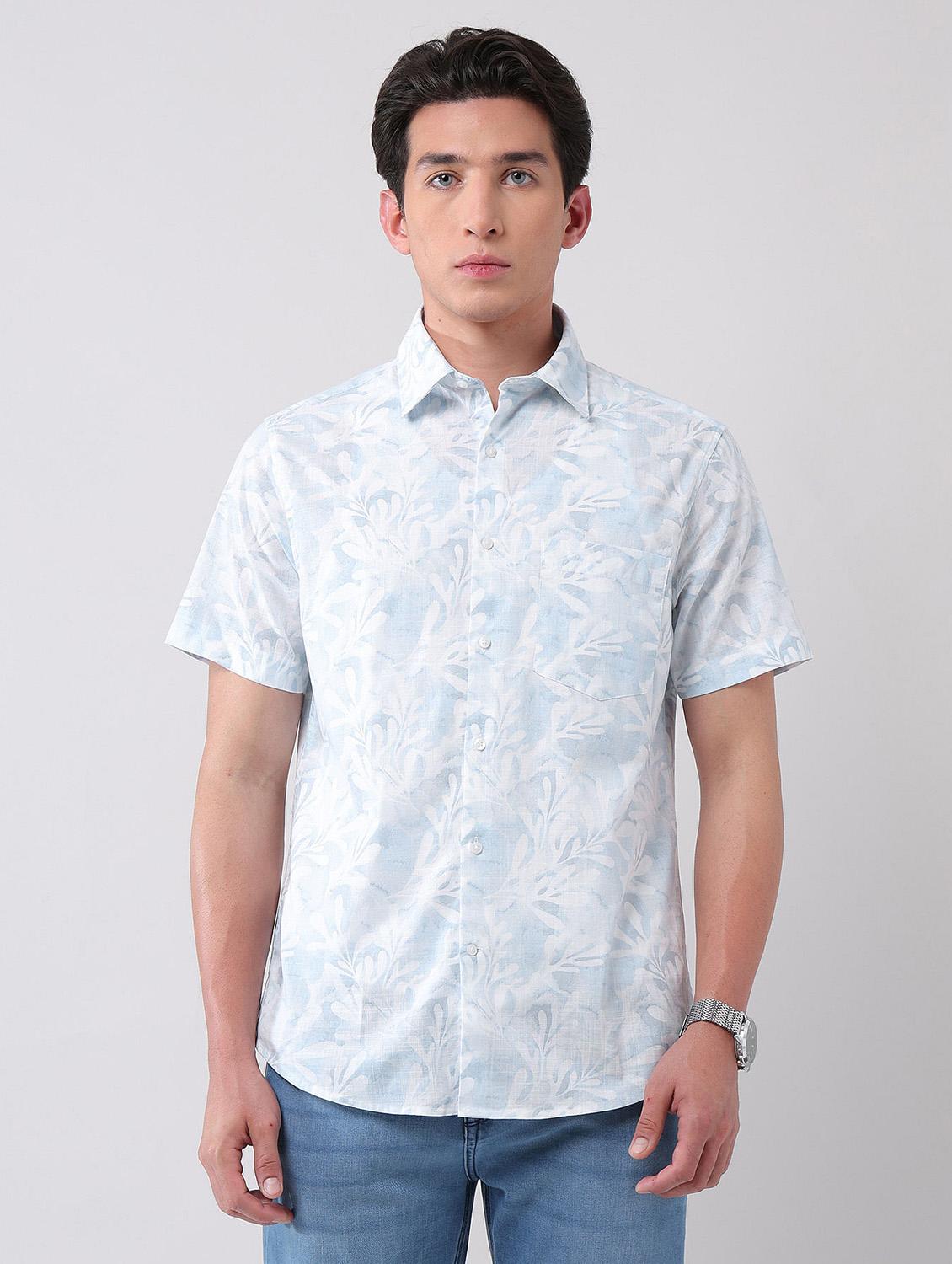 men printed short sleeve regular fit casual shirt