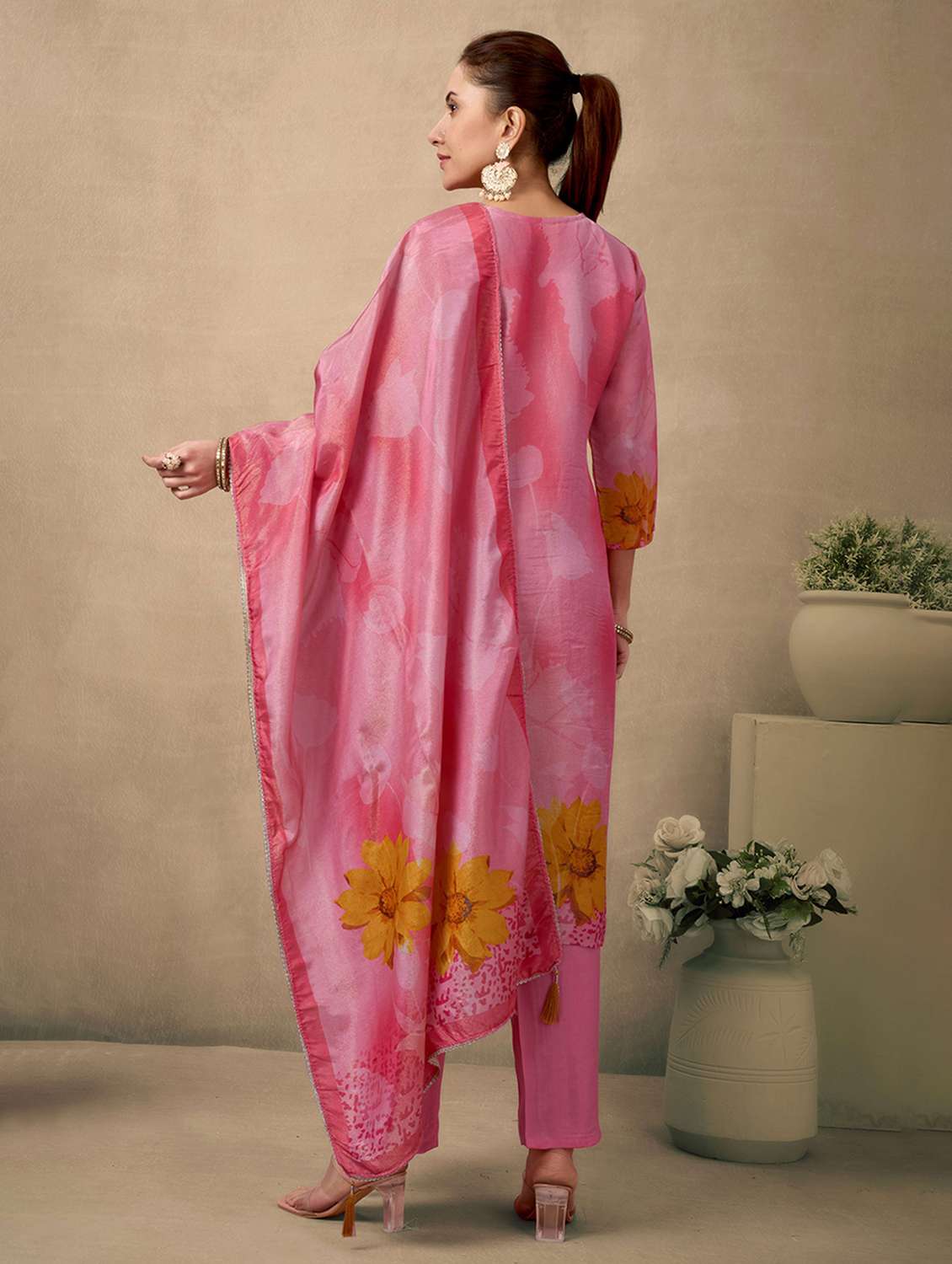 women floral three quarter sleeve kurta pant with dupatta set - 21998538 -  Standard Image - 3