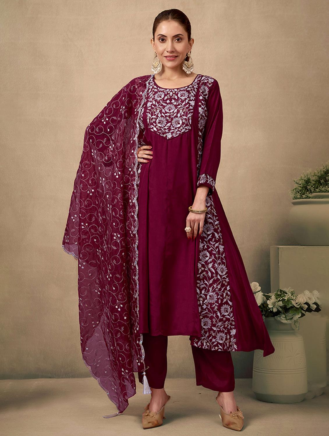 women floral three quarter sleeve kurta pant with dupatta set - 21998541 -  Zoom Image - 0