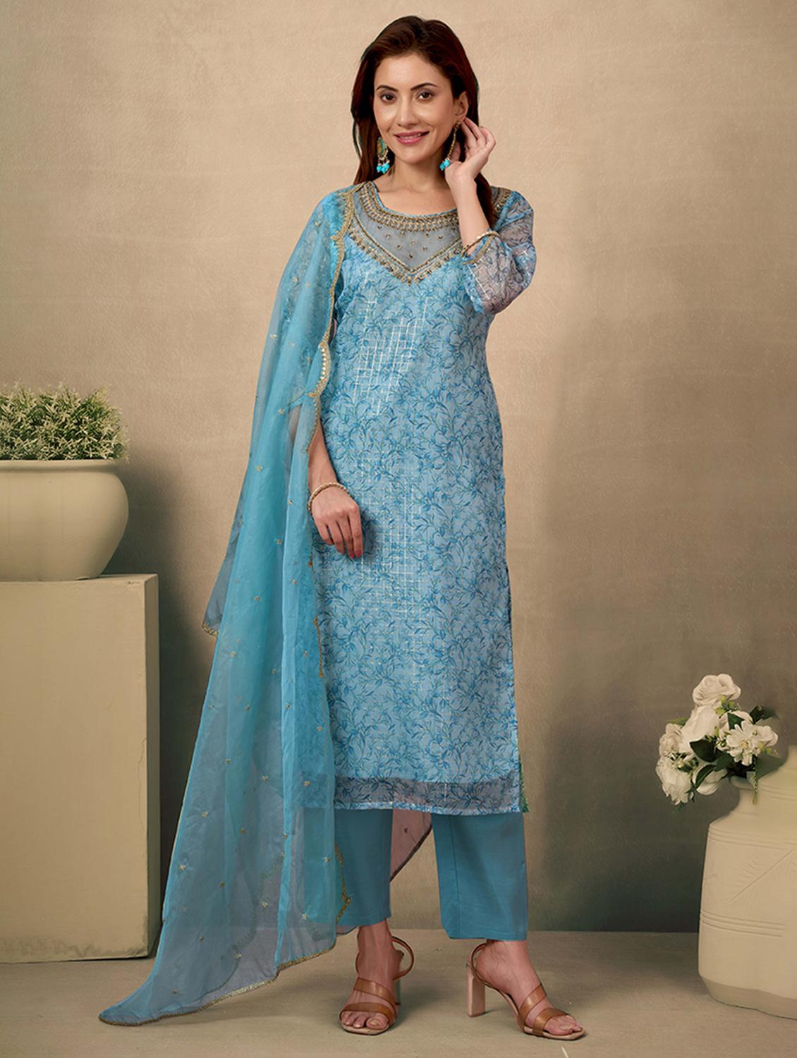 women printed three quarter sleeve kurta pant with dupatta set - 21998551 -  Zoom Image - 0