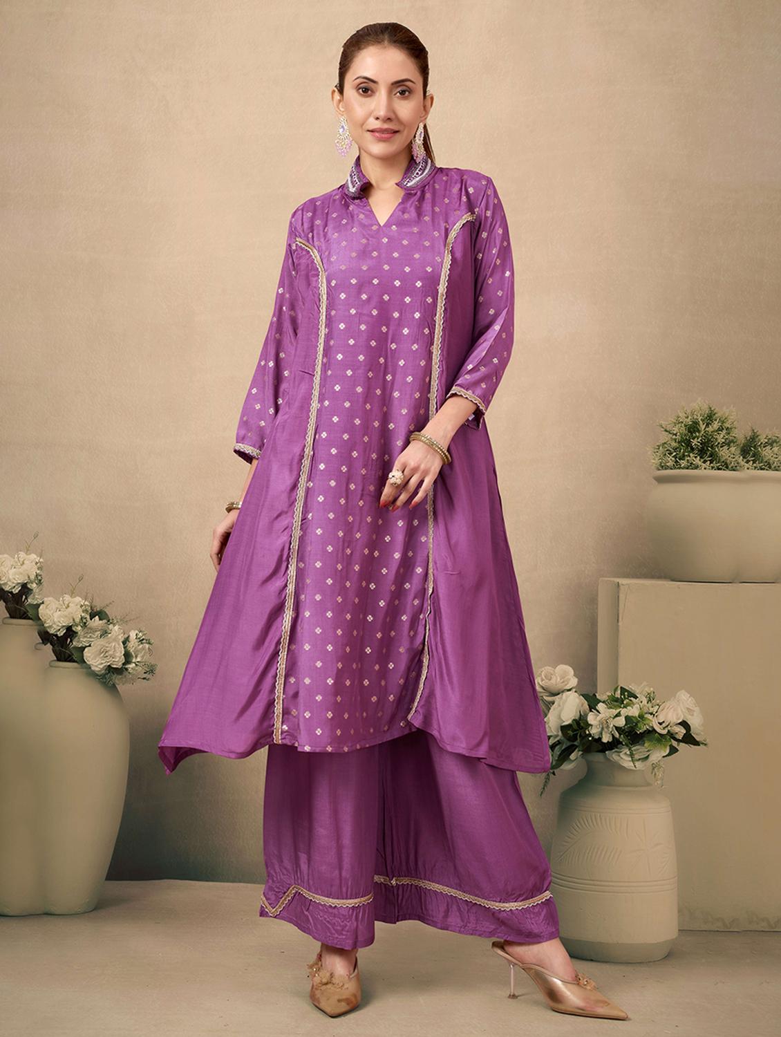 women self design three quarter sleeve kurta palazzo set