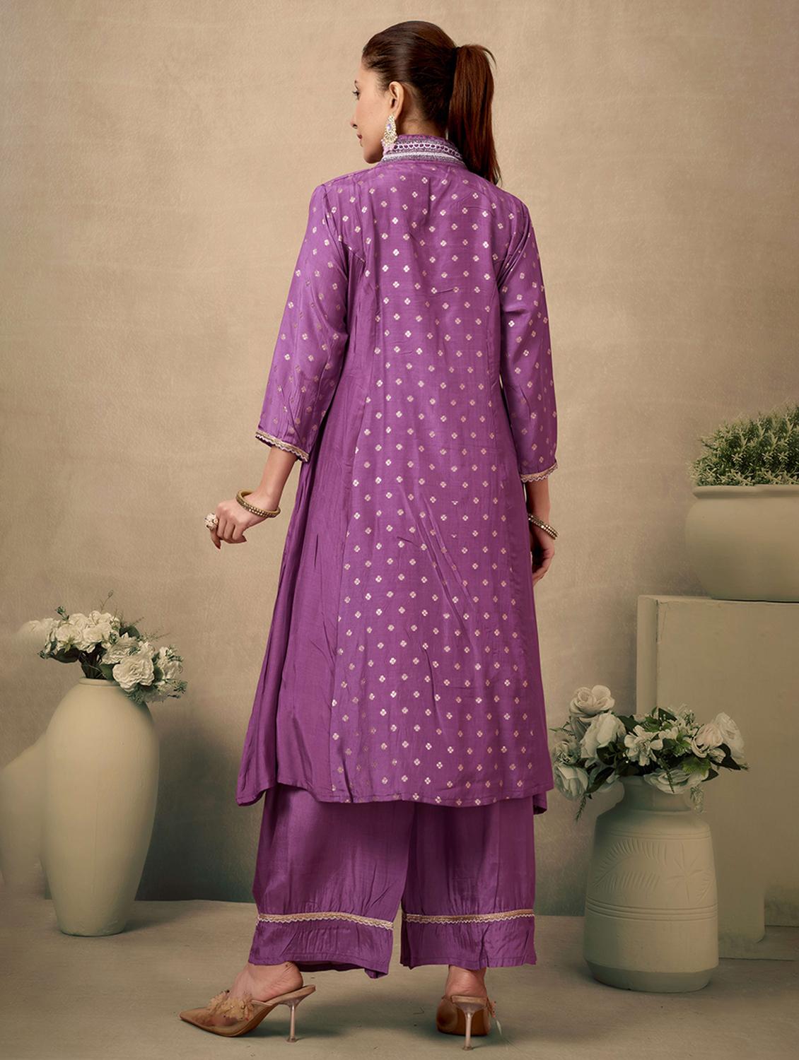 women self design three quarter sleeve kurta palazzo set - 21998561 - Standard Image - 3