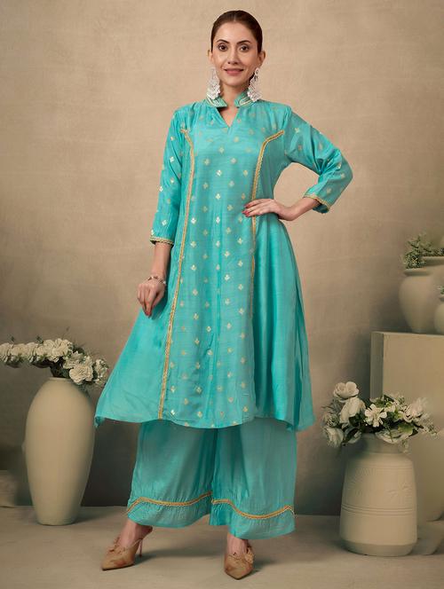 women self design three quarter sleeve kurta palazzo set - 21998562 - Standard Image - 0