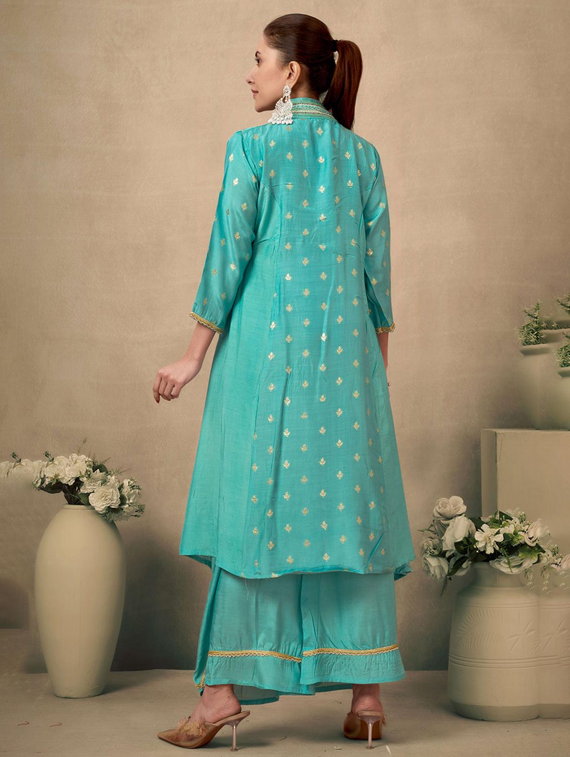 women self design three quarter sleeve kurta palazzo set - 21998562 - Standard Image - 3