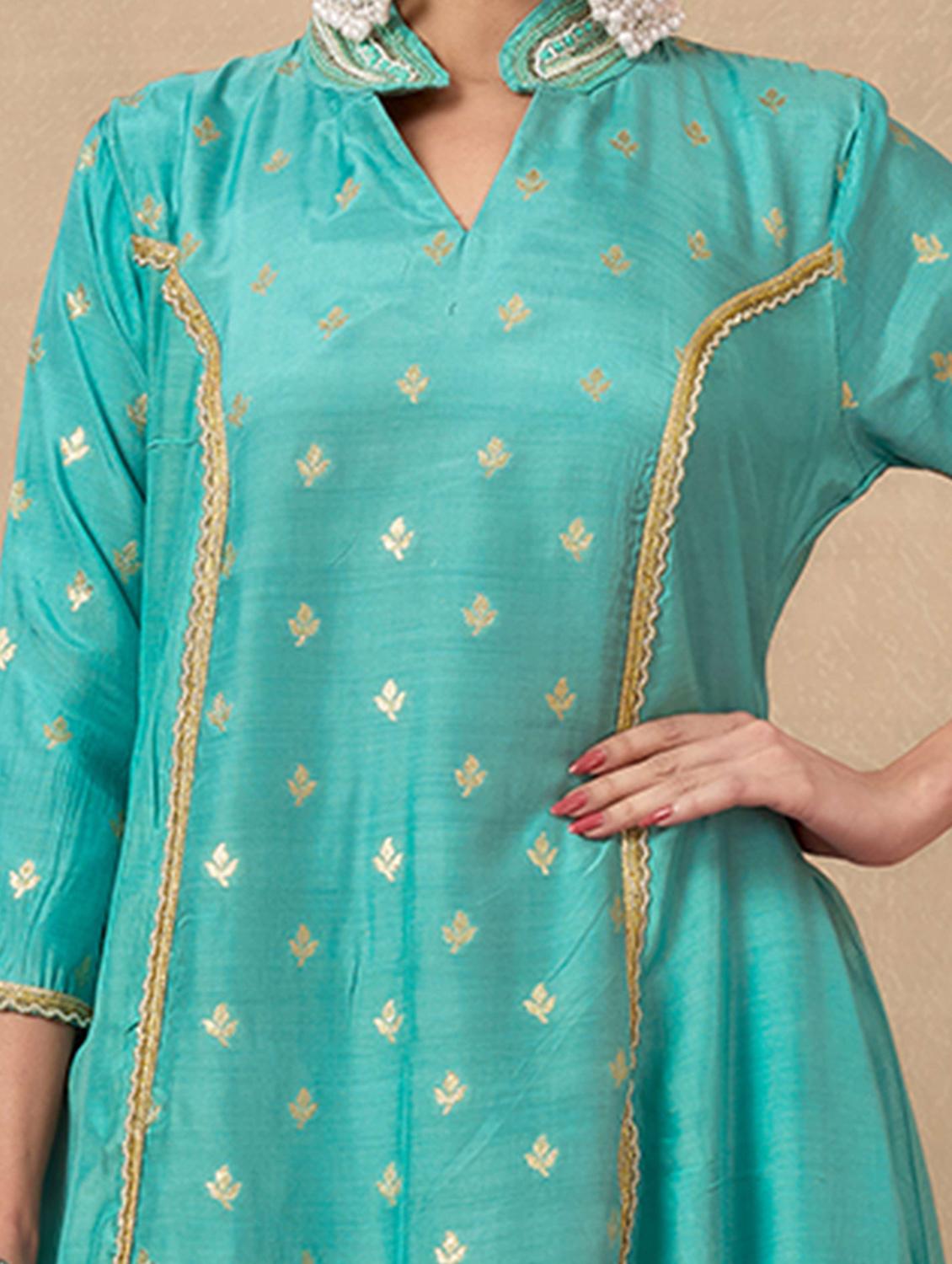 women self design three quarter sleeve kurta palazzo set - 21998562 - Standard Image - 5