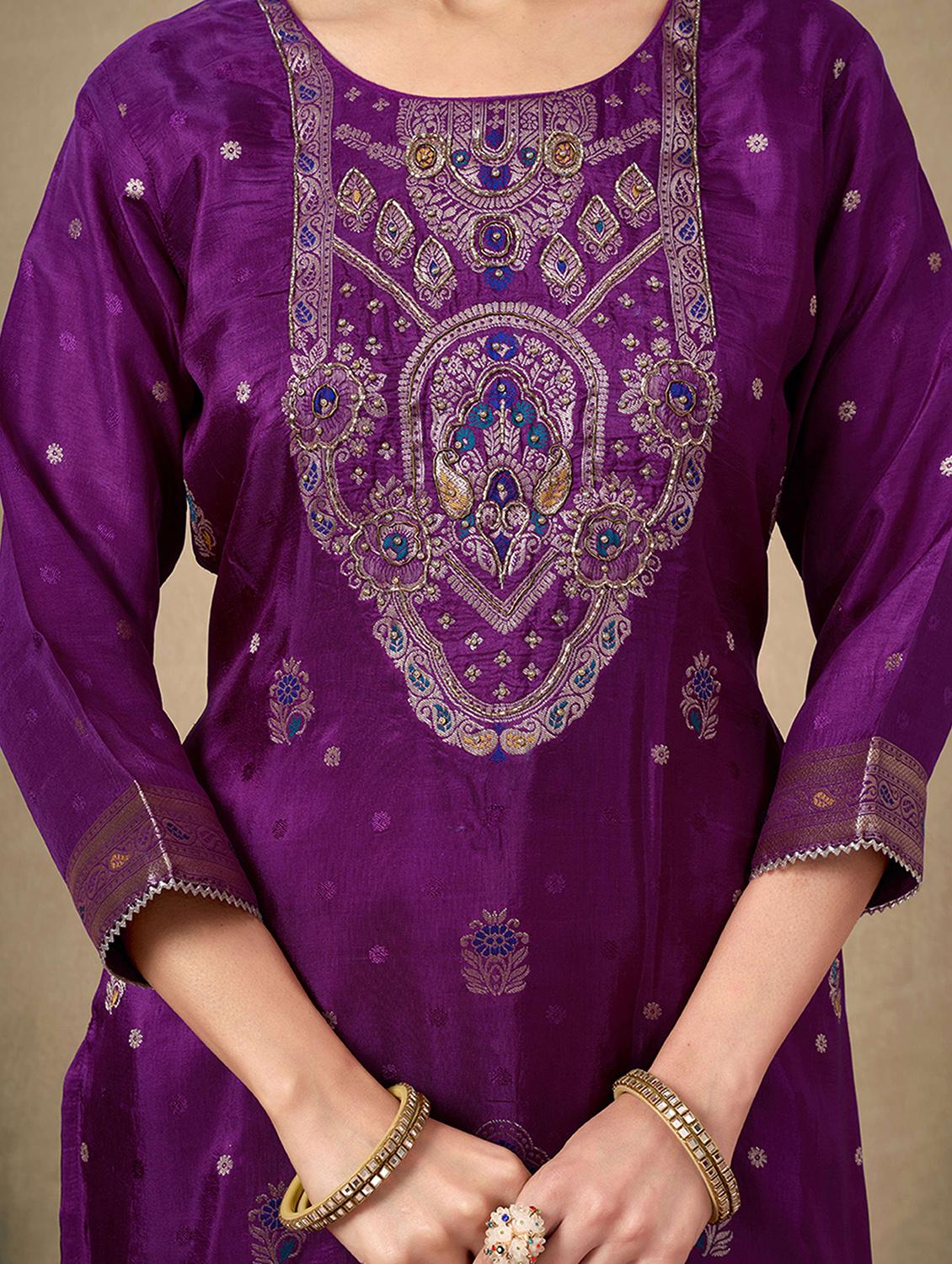 women self design three quarter sleeve kurta pant with dupatta set - 21998563 - Standard Image - 5