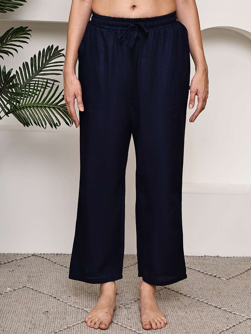 women solid mid rise loungewear pajama