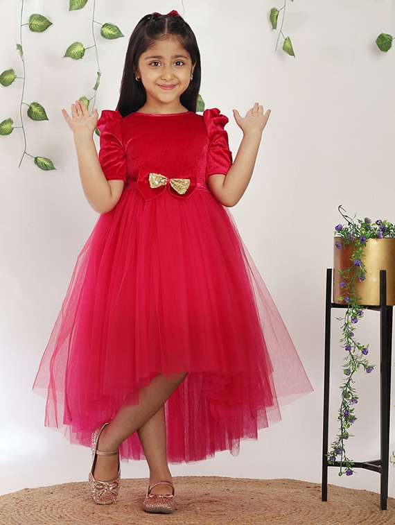 girls soldi puff sleeve high low dress