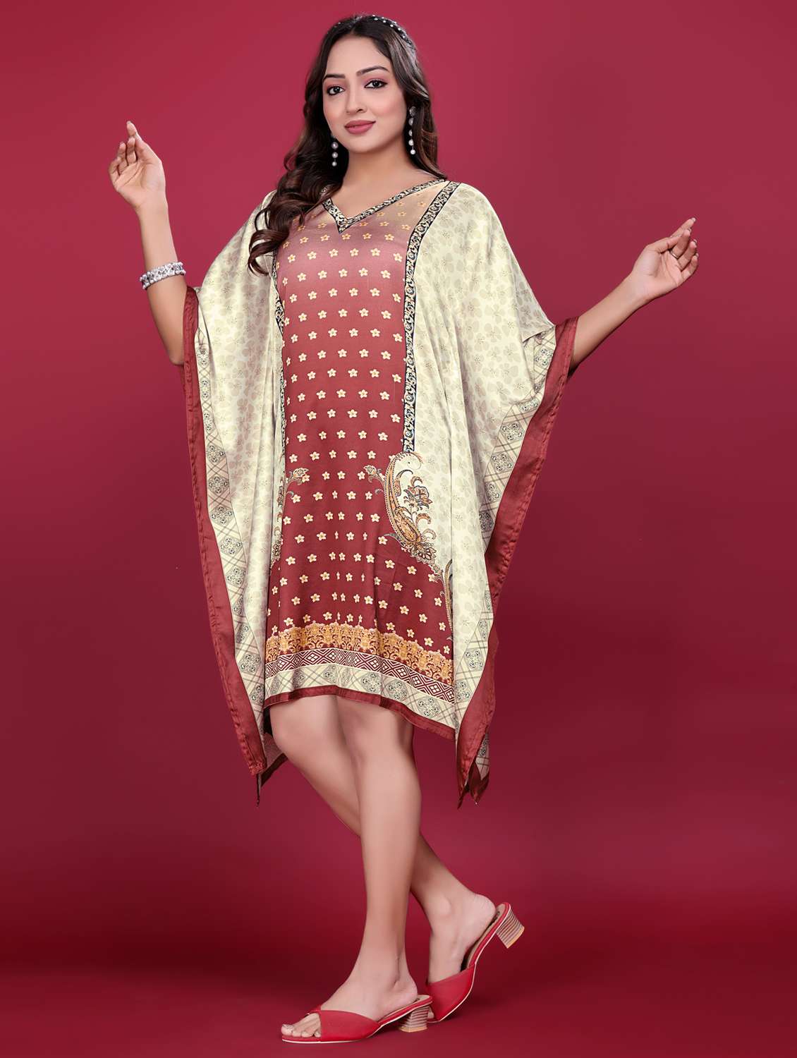 women printed kimono sleeve kaftan dress - 21998625 - Standard Image - 3