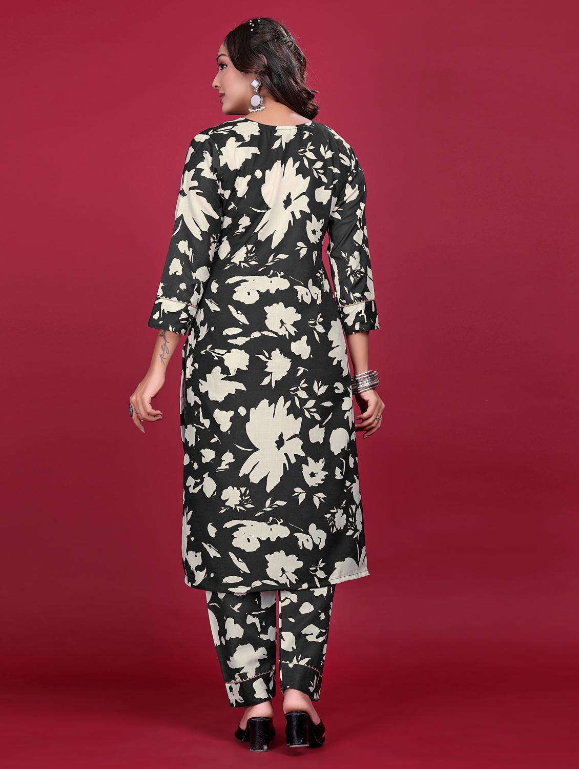 women floral printed three quarter sleeve kurta pant set - 21998647 - Standard Image - 3