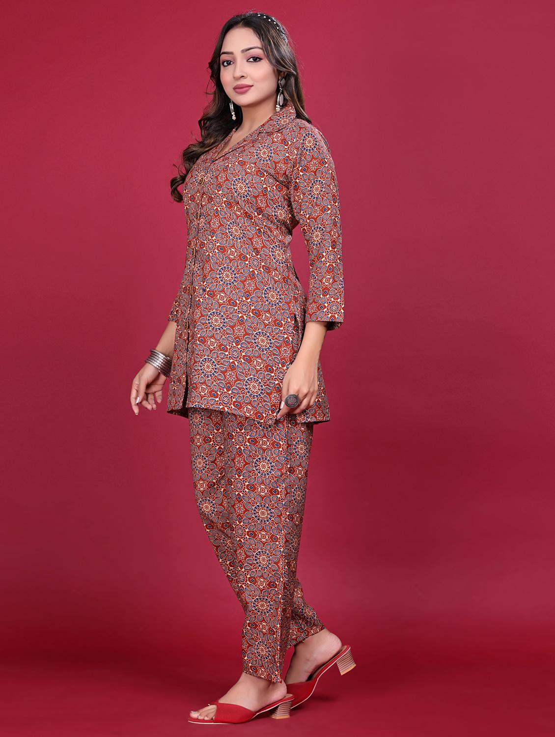 women printed three quarter sleeve ethnic co-ord set - 21998648 - Standard Image - 3