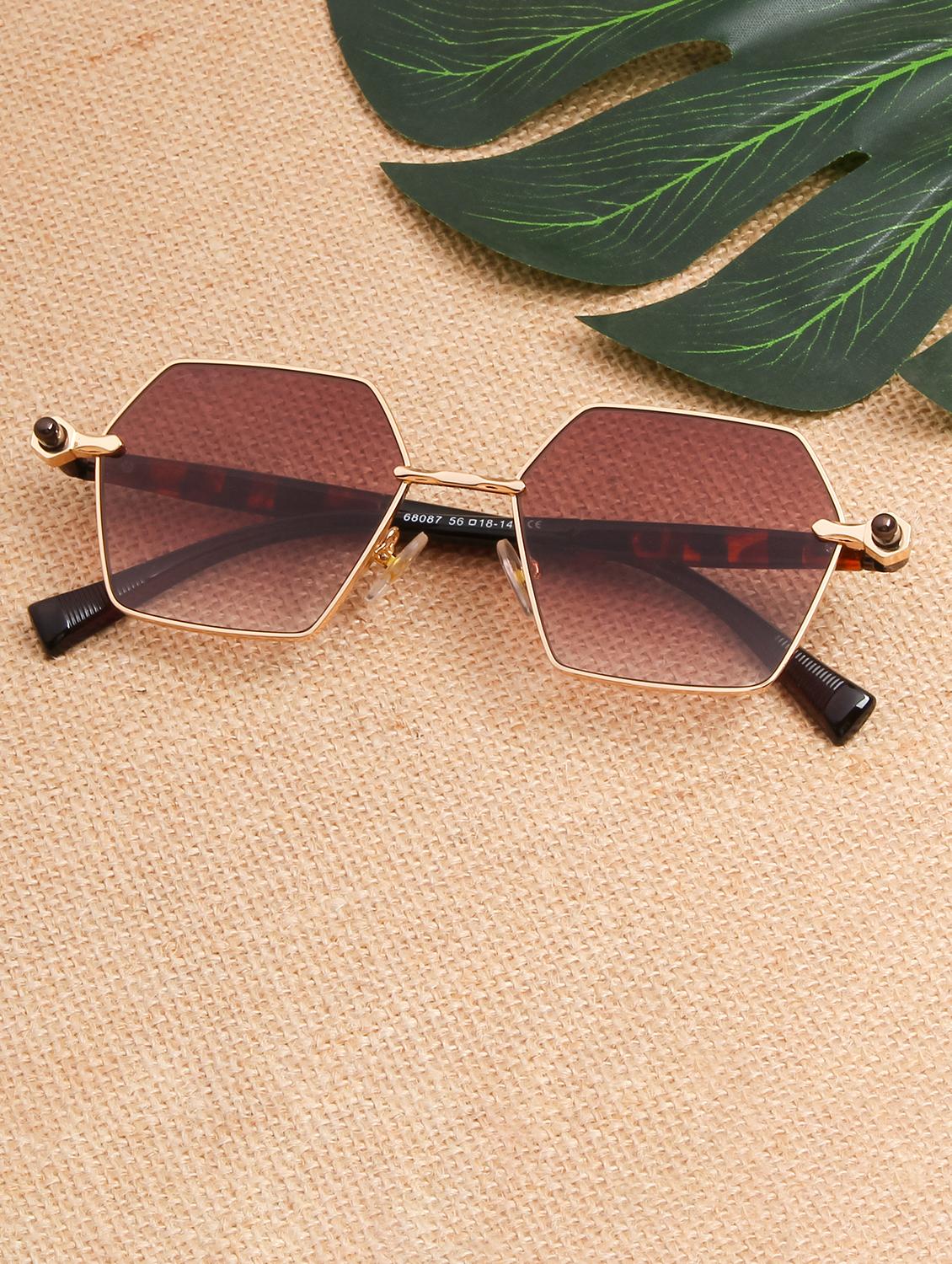 ted smith unisex aesthetic-bold gold-brown hexagon sunglasses with uv protected lens - 21998720 - Zoom Image - 0