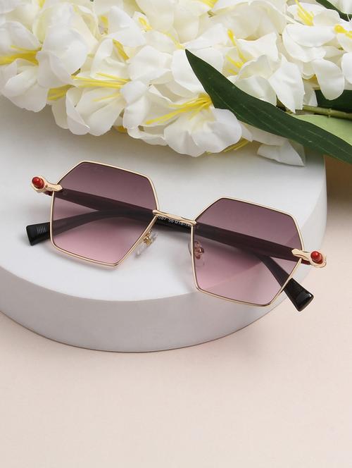 ted smith unisex aesthetic-bold gold-pink hexagon sunglasses with uv protected lens - 21998722 -  Standard Image - 0