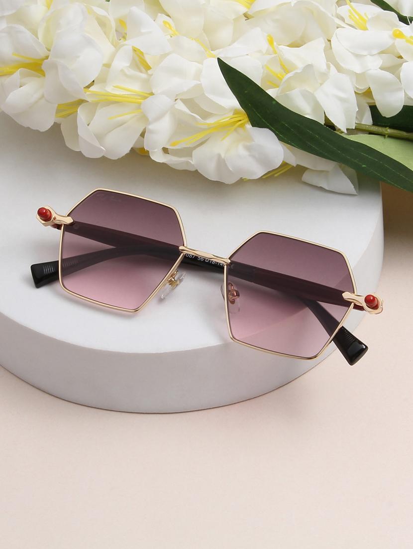 ted smith unisex aesthetic-bold gold-pink hexagon sunglasses with uv protected lens - 21998722 -  Zoom Image - 0