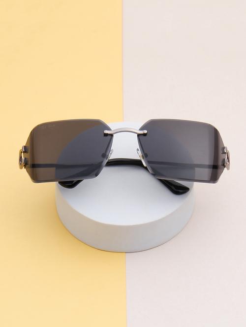 ted smith unisex aesthetic-brat silver-black rimless sunglasses with uv protected lens - 21998724 -  Standard Image - 0