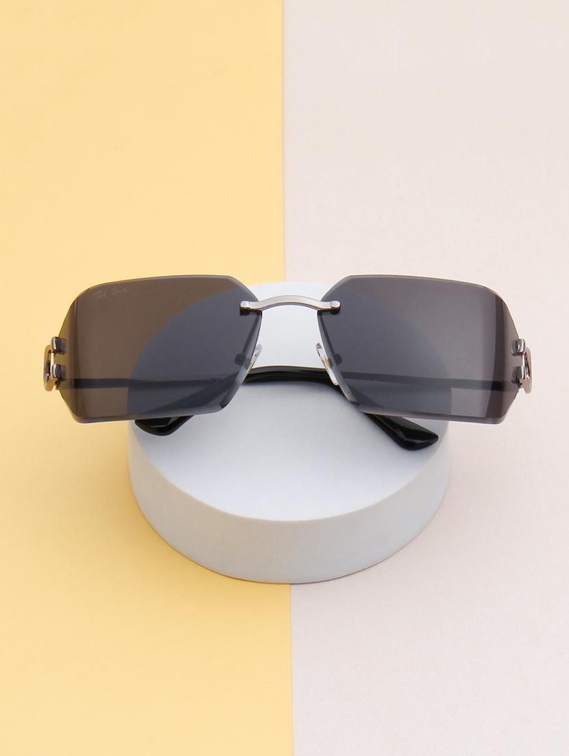 ted smith unisex aesthetic-brat silver-black rimless sunglasses with uv protected lens - 21998724 -  Zoom Image - 0