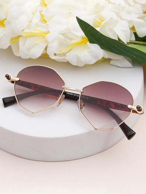 ted smith unisex aesthetic-bold gold-brown oval sunglasses with uv protected lens - 21998728 -  Standard Image - 0