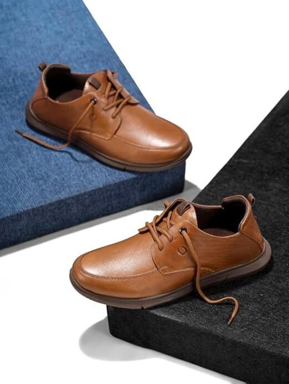 men tan lace up derby
