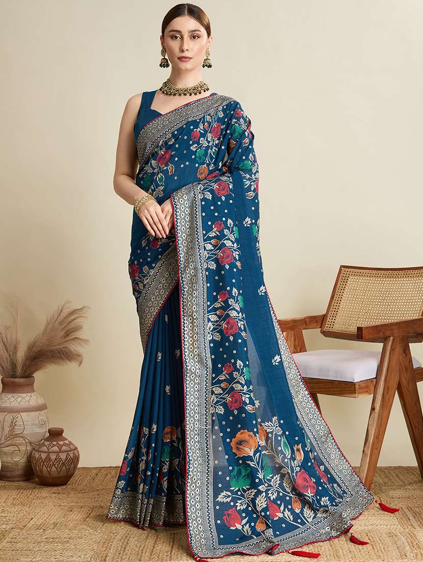 women floral printed saree with blouse