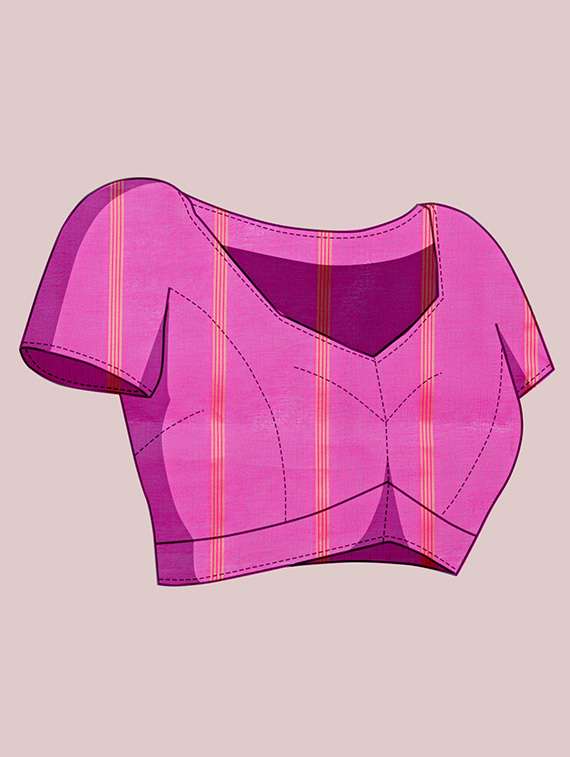 women checkered bordered saree with blouse - 21998781 - Standard Image - 3
