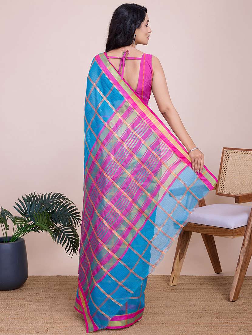 women checkered bordered saree with blouse - 21998787 -  Standard Image - 3