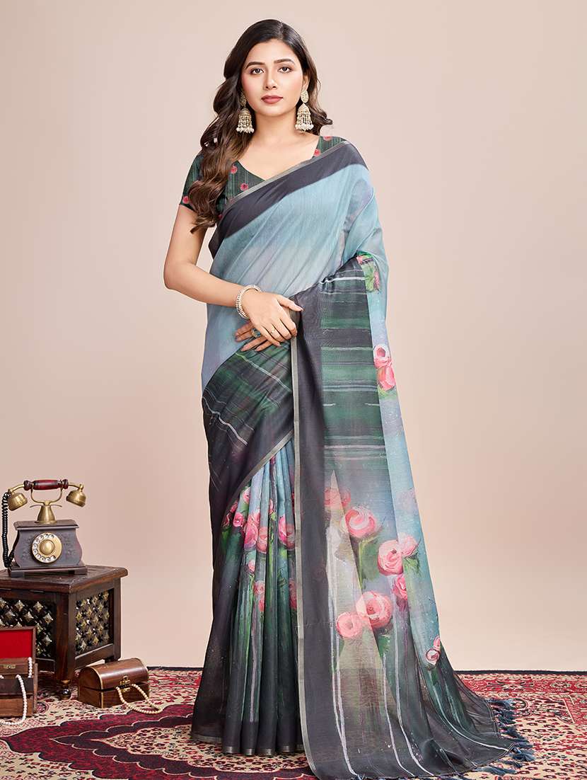 women floral printed casual wear saree with blouse
