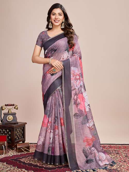 women floral printed saree with blouse - 21998807 -  Standard Image - 0
