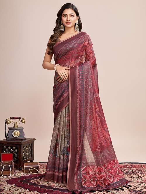 women printed casual wear saree with blouse - 21998808 -  Standard Image - 0