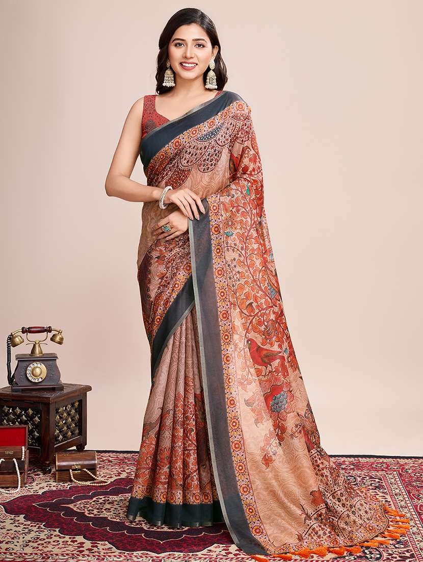 women printed casual wear saree with blouse