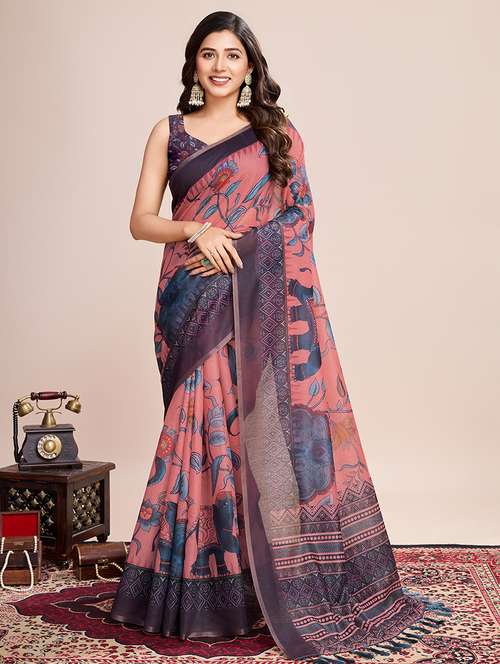 women floral printed casual wear saree with blouse - 21998812 -  Standard Image - 0