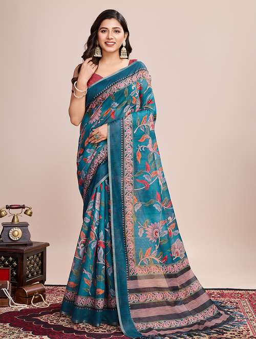 women floral printed casual wear saree with blouse - 21998814 -  Standard Image - 0