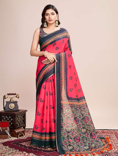 women printed casual wear saree with blouse - 21998815 -  Standard Image - 0