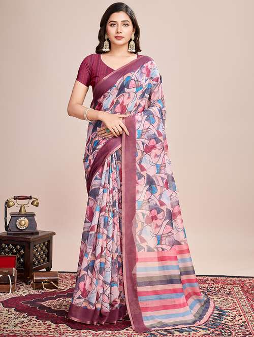 women printed casual wear saree with blouse - 21998816 -  Standard Image - 0