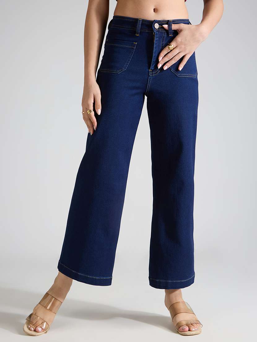 women solid mid rise straight jean