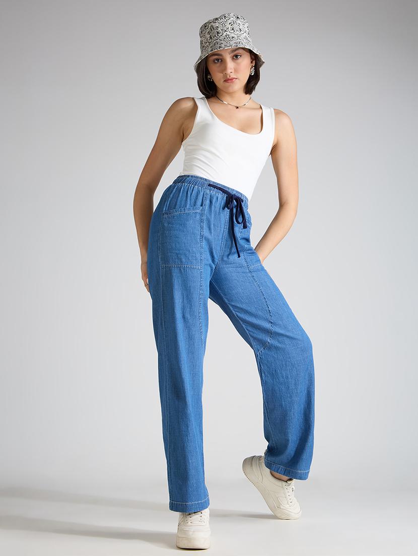 women solid high rise relaxed fit jeans - 21998826 - Standard Image - 5