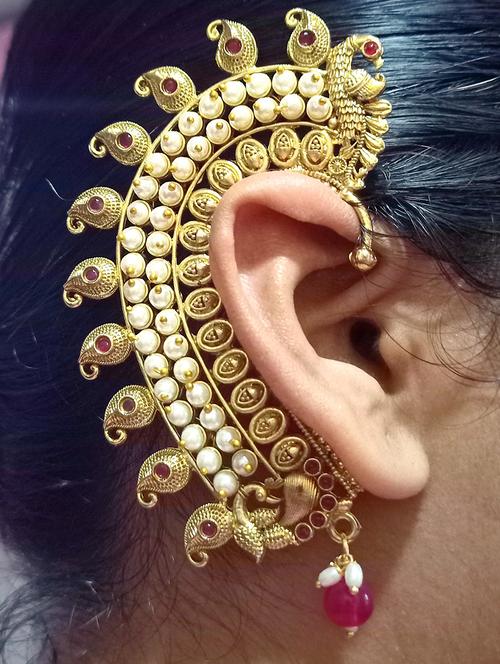 women gold pearl party wear ear cuff earring - 21998836 - Standard Image - 0