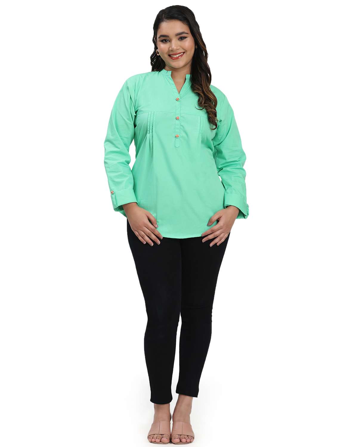 women solid mandarin neck regular top - 21998839 -  Standard Image - 5