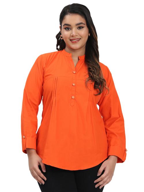 women solid mandarin neck regular top - 21998840 - Standard Image - 0