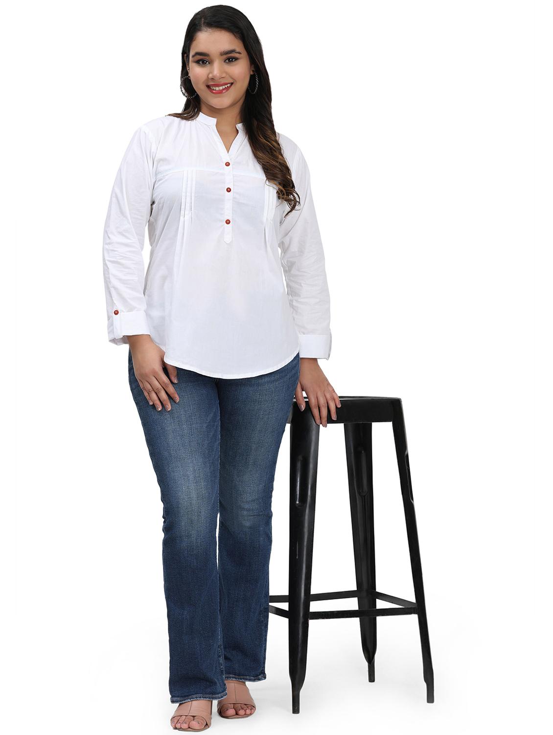 women solid mandarin neck regular top - 21998843 - Standard Image - 3