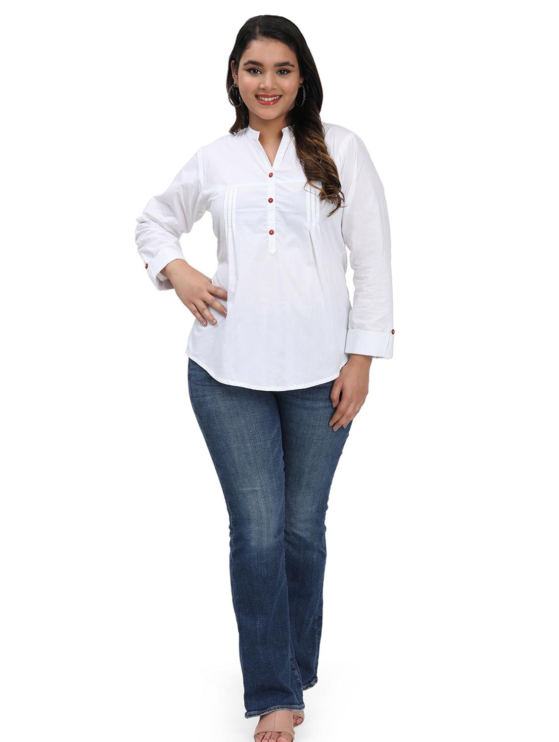 women solid mandarin neck regular top - 21998843 - Standard Image - 5