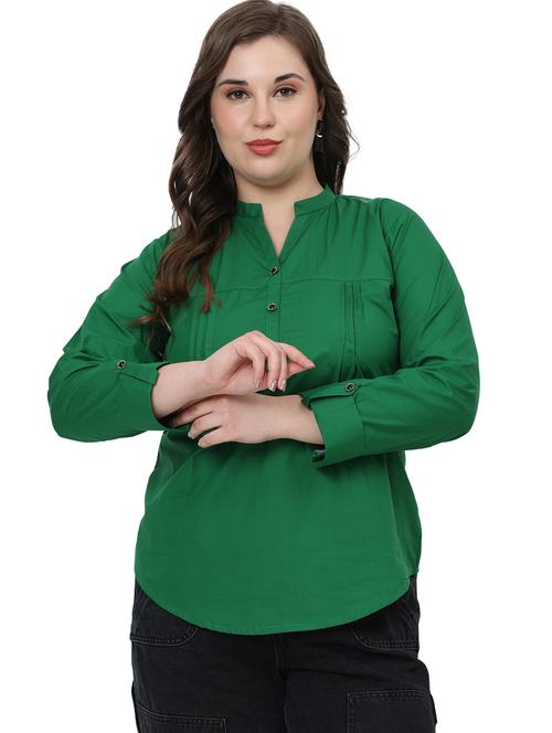 women solid mandarin neck regular top - 21998845 - Standard Image - 0