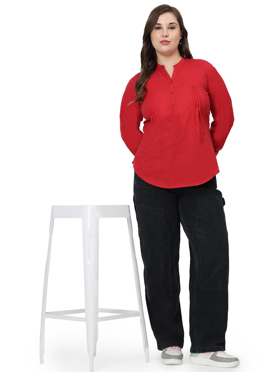 women solid mandarin neck regular top - 21998846 - Standard Image - 5