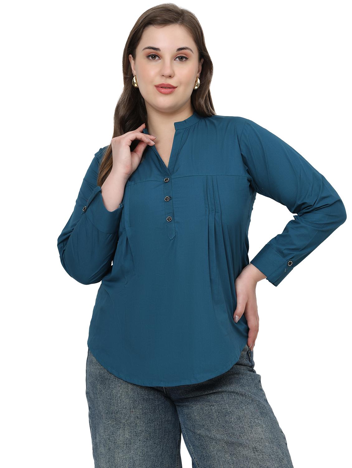 women solid mandarin neck regular top
