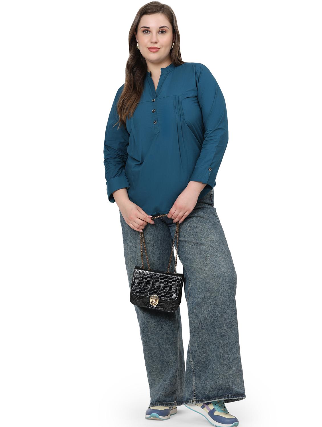 women solid mandarin neck regular top - 21998847 - Standard Image - 5
