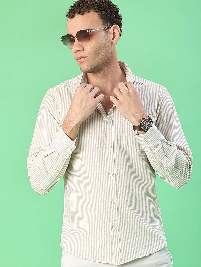 men striped long sleeve regular fit casual shirt