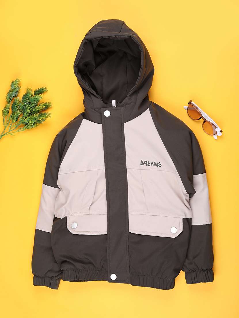 boys color blocked long sleeve hooded quilted jacket