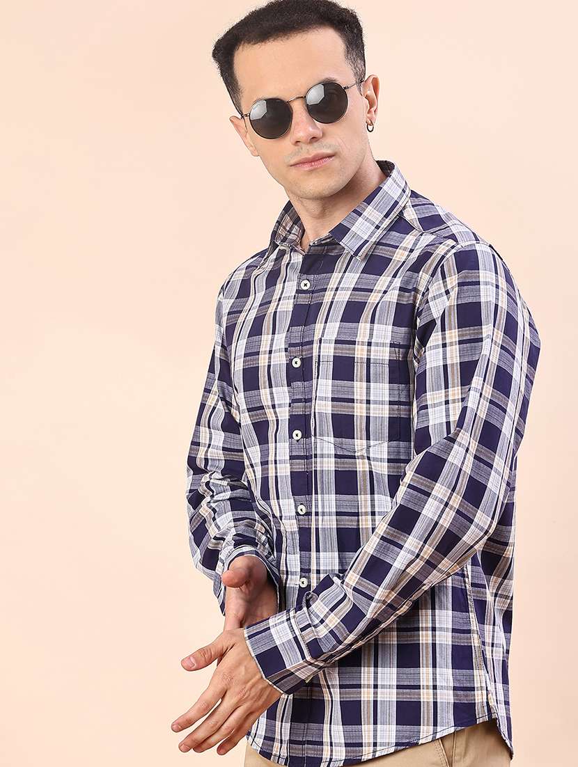 men checkered long sleeve regualr fit casual shirt