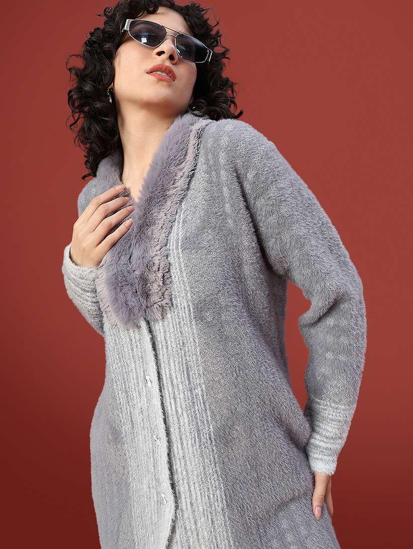 women self design long sleeve cardigan
