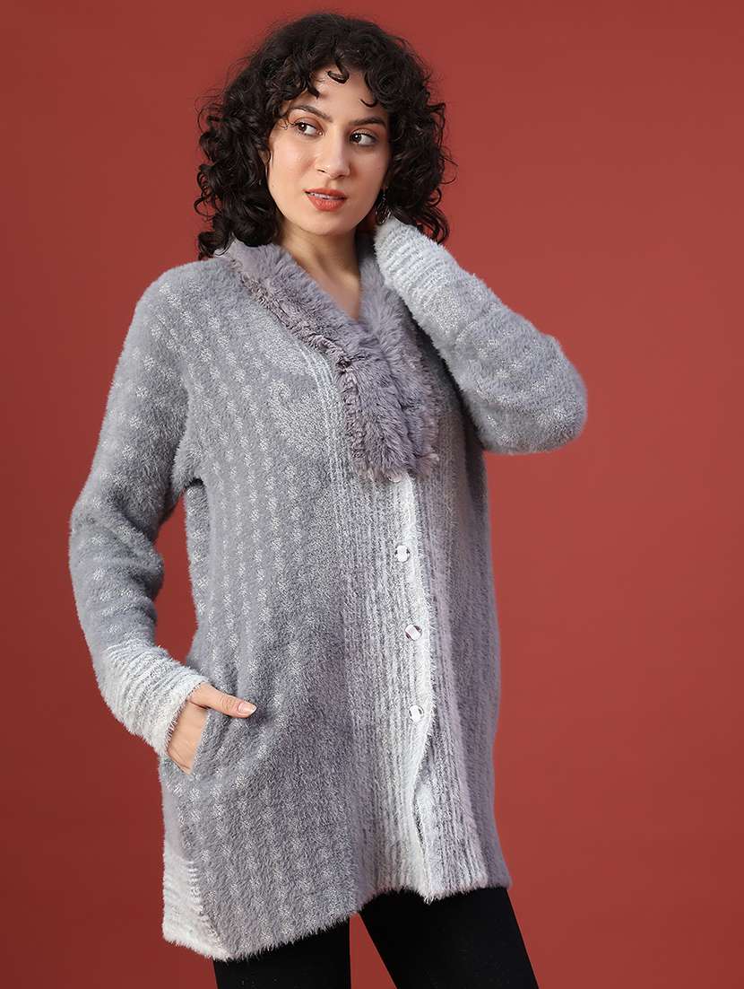 women self design long sleeve cardigan - 21998953 -  Standard Image - 3