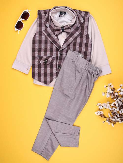 boys checkered long sleeve trouser shirt with waistcoat set - 21998974 -  Standard Image - 0